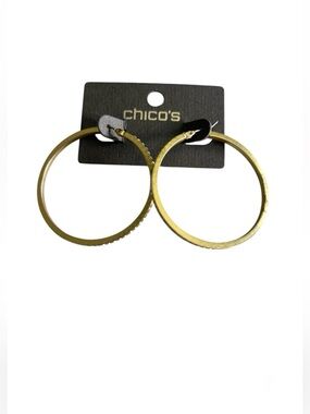 Chico's Distressed Gold Tone With Rhinestine Snap Hoop Earrings